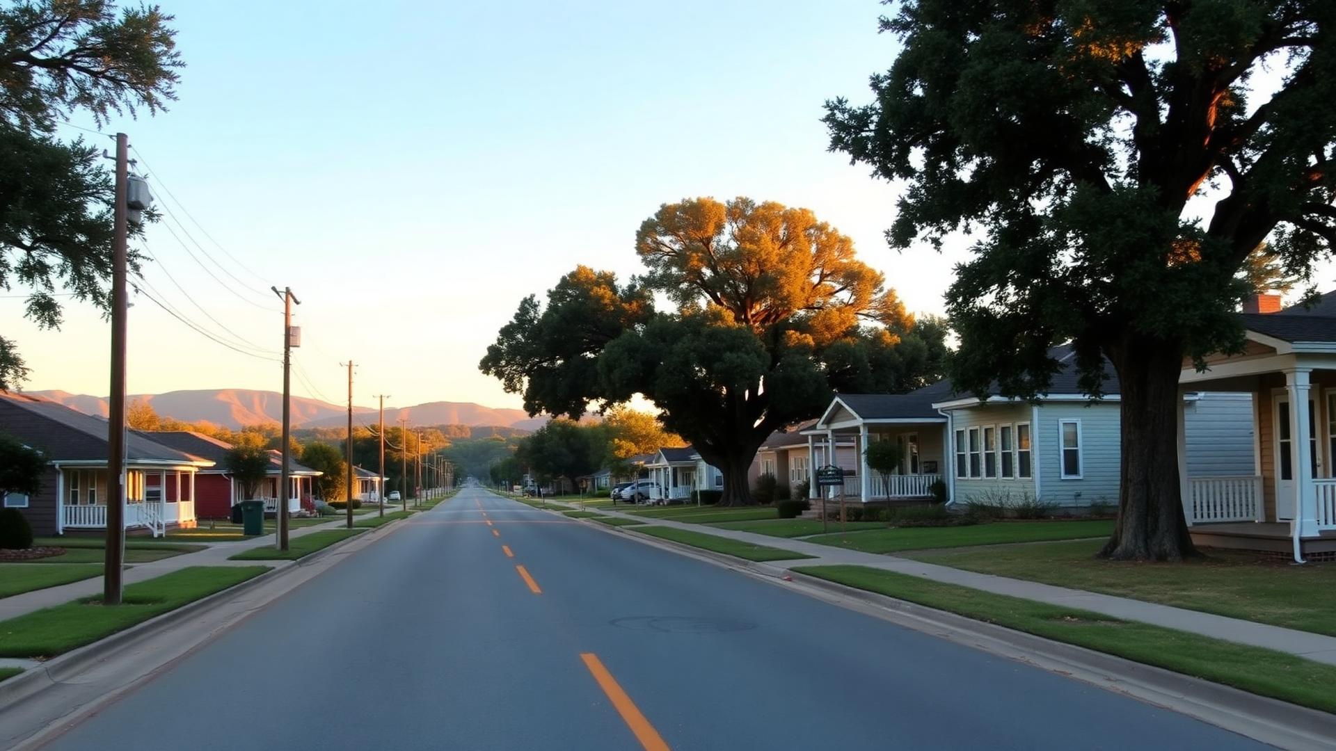Quiet residential street with modest single-family homes